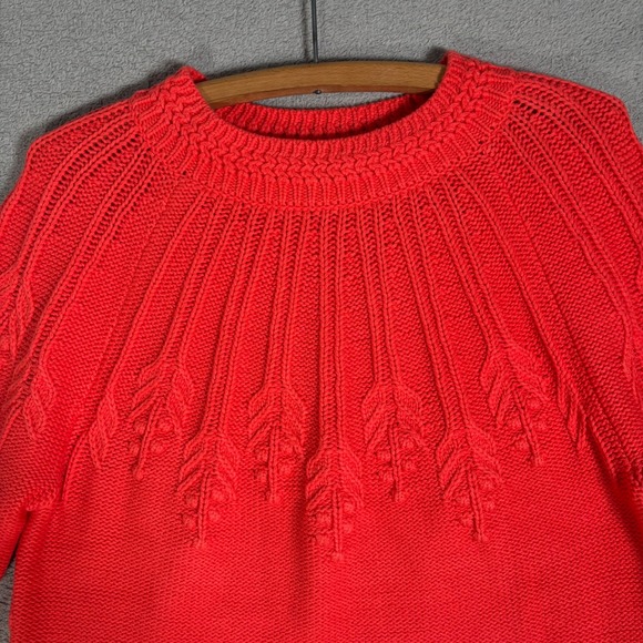 NWT‎ Talbots Women's Coral Red Knit Crew Neck Sweater Leaf Pattern Size L $99 - Picture 2 of 13